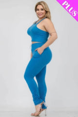 Plus Size Crop Tank Top & Ruched Pants Set - Fit Me For 20