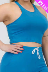 Plus Size Crop Tank Top & Ruched Pants Set - Fit Me For 20