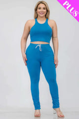Plus Size Crop Tank Top & Ruched Pants Set - Fit Me For 20