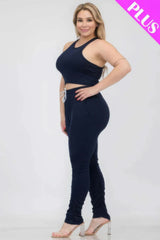 Plus Size Crop Tank Top & Ruched Pants Set - Fit Me For 20