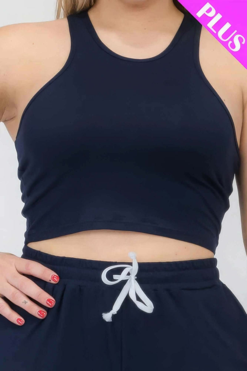 Plus Size Crop Tank Top & Ruched Pants Set - Fit Me For 20