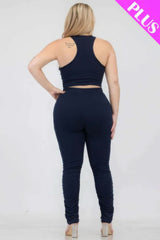 Plus Size Crop Tank Top & Ruched Pants Set - Fit Me For 20
