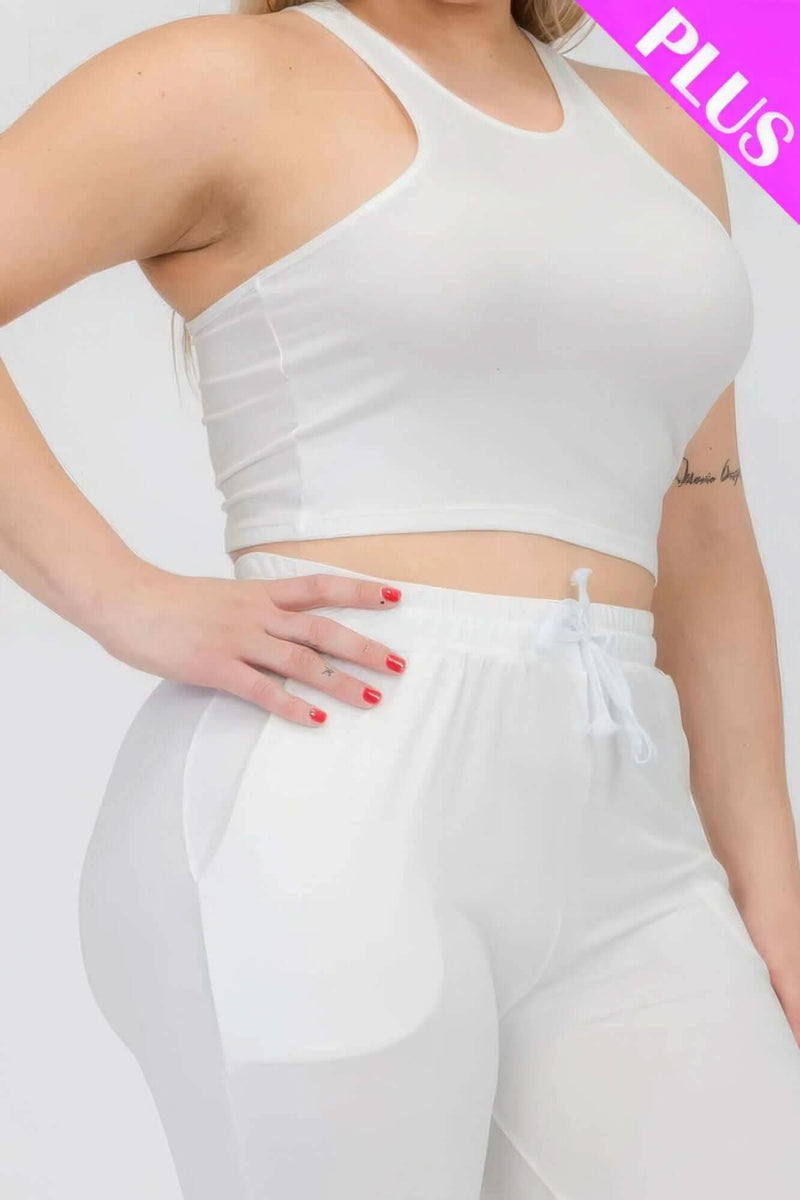 Plus Size Crop Tank Top & Ruched Pants Set - Fit Me For 20