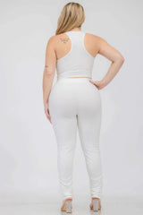 Plus Size Crop Tank Top & Ruched Pants Set - Fit Me For 20