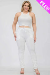 Plus Size Crop Tank Top & Ruched Pants Set - Fit Me For 20