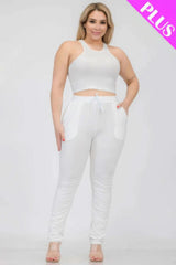 Plus Size Crop Tank Top & Ruched Pants Set - Fit Me For 20