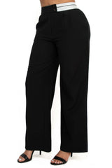 High-rise wide elastic contrast waist pants - Fit Me For 20