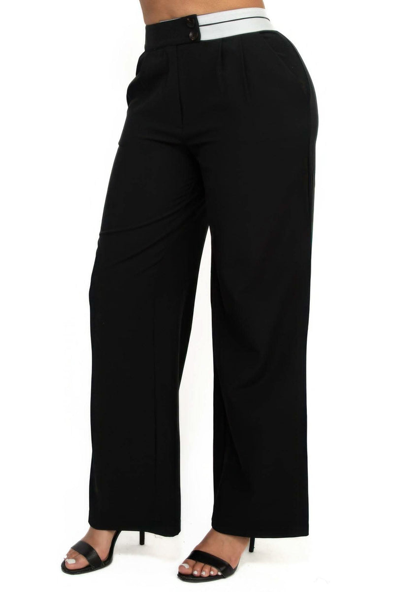 High-rise wide elastic contrast waist pants - Fit Me For 20