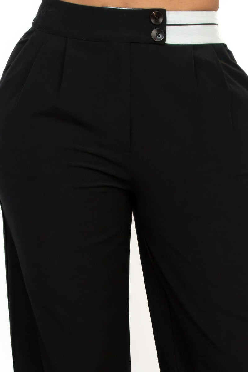 High-rise wide elastic contrast waist pants - Fit Me For 20