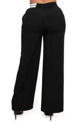 High-rise wide elastic contrast waist pants - Fit Me For 20
