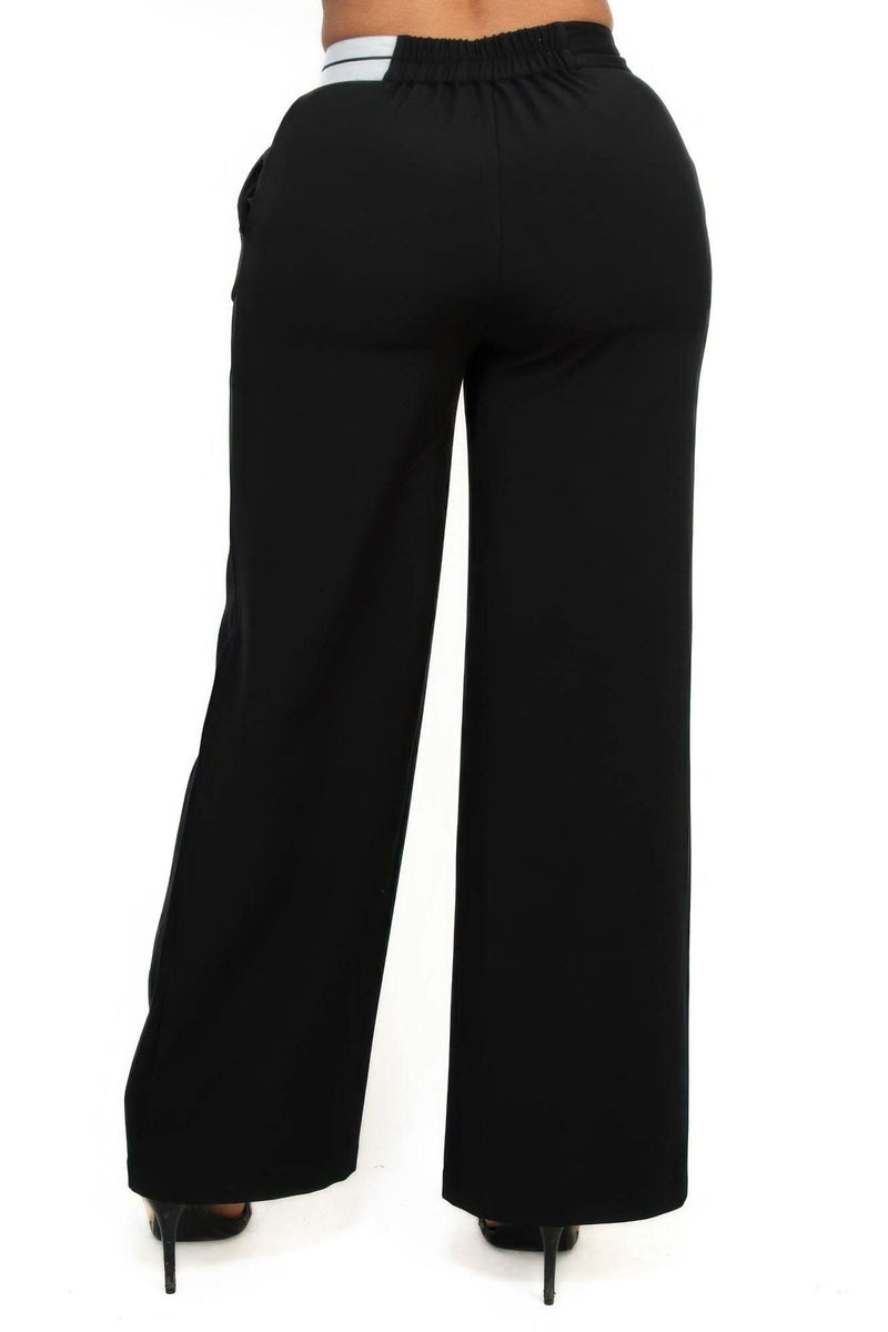 High-rise wide elastic contrast waist pants - Fit Me For 20