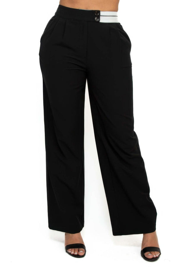 High-rise wide elastic contrast waist pants - Fit Me For 20