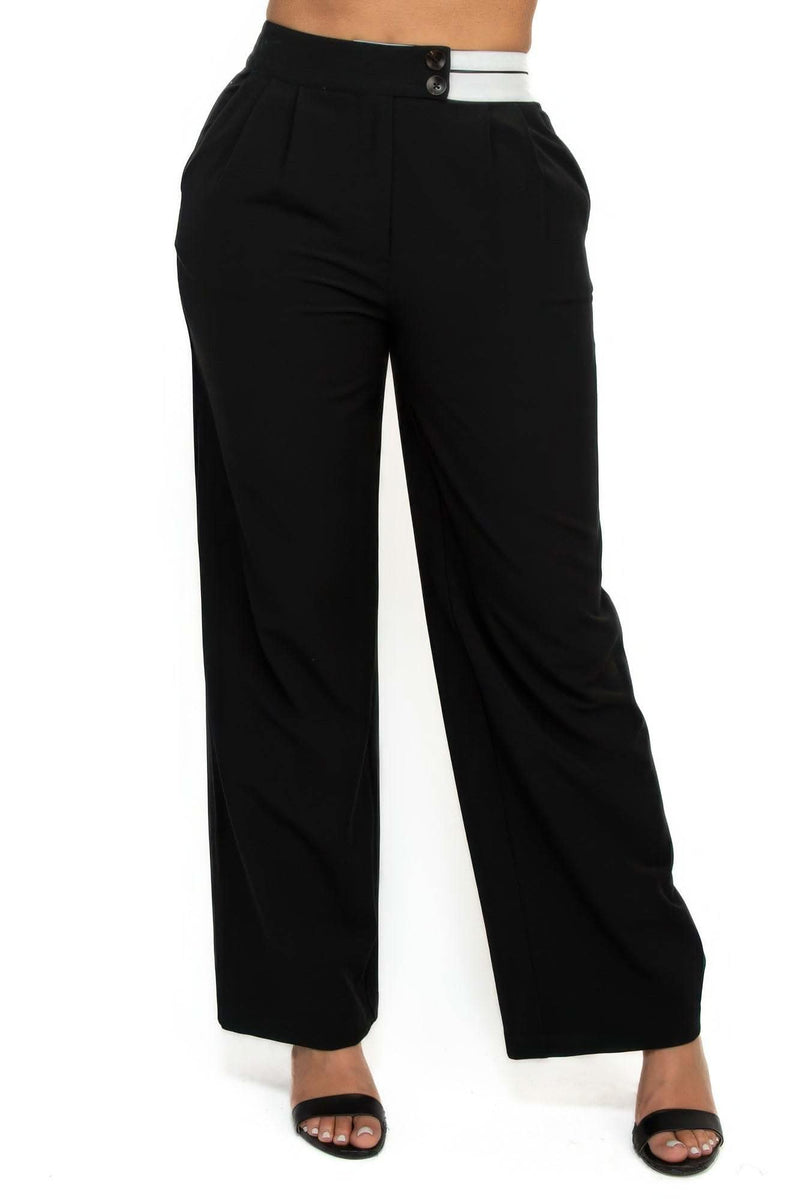 High-rise wide elastic contrast waist pants - Fit Me For 20