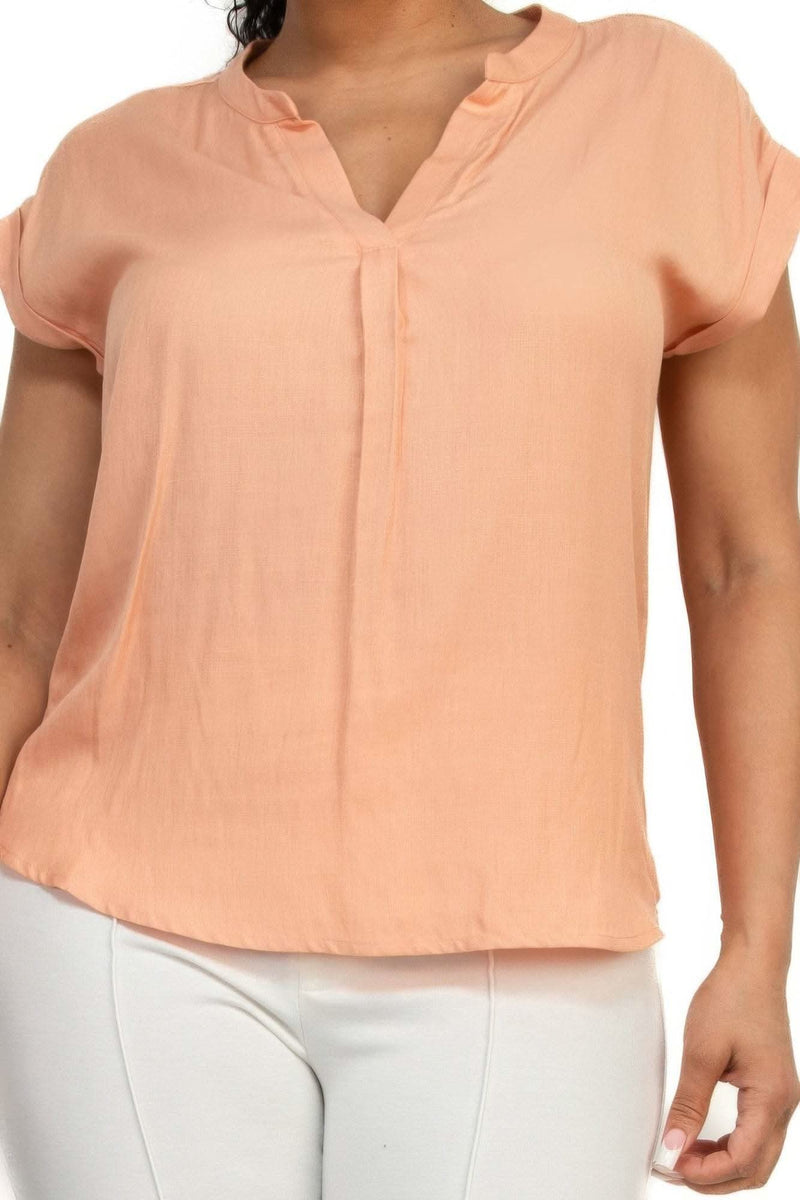 Solid V-collared Neck Top - Fit Me For 20