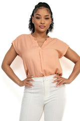 Solid V-collared Neck Top - Fit Me For 20