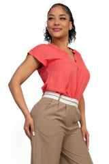 Solid V-collared Neck Top - Fit Me For 20