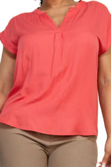 Solid V-collared Neck Top - Fit Me For 20