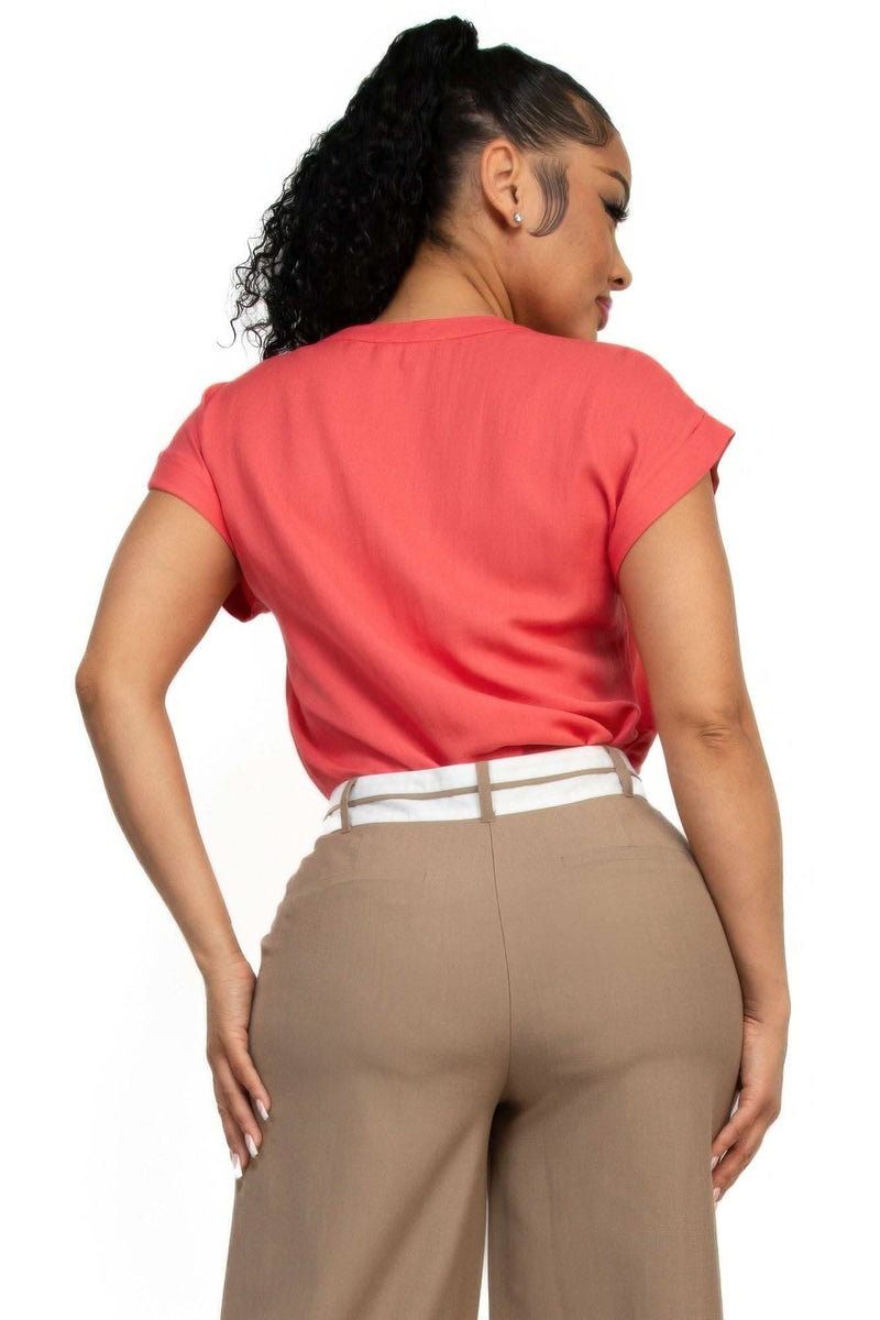 Solid V-collared Neck Top - Fit Me For 20