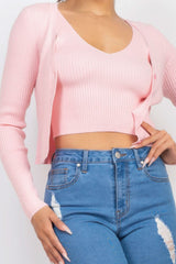 Crop Tank Top & Cardigan Sweater Set - Fit Me For 20