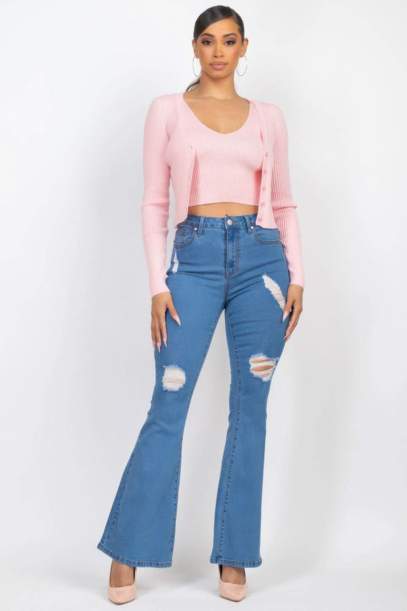 Crop Tank Top & Cardigan Sweater Set - Fit Me For 20