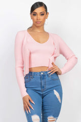 Crop Tank Top & Cardigan Sweater Set - Fit Me For 20