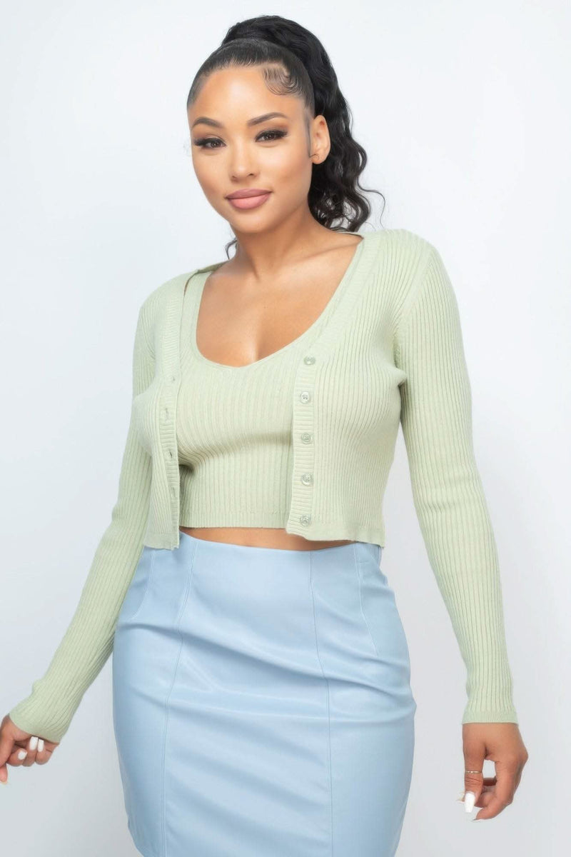 Crop Tank Top & Cardigan Sweater Set - Fit Me For 20