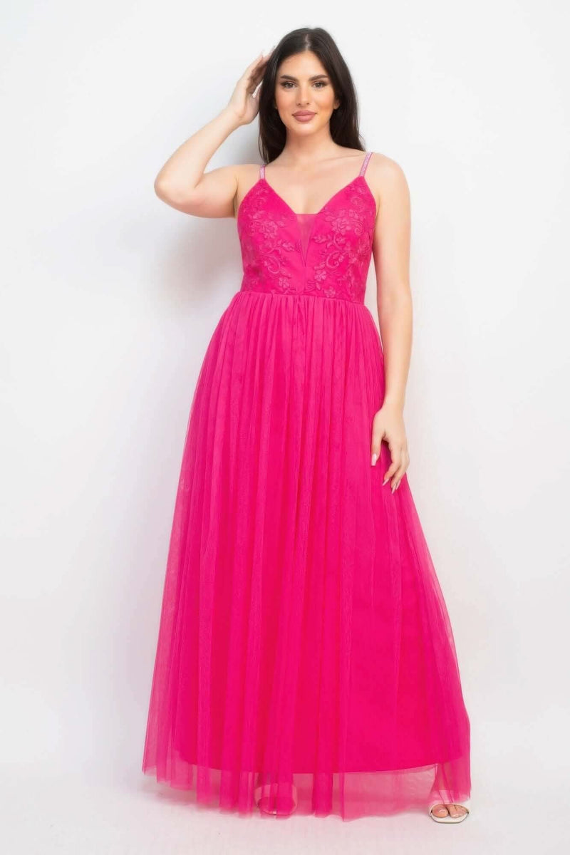 Glittered Straps Mesh Tulle Maxi Dress - Fit Me For 20