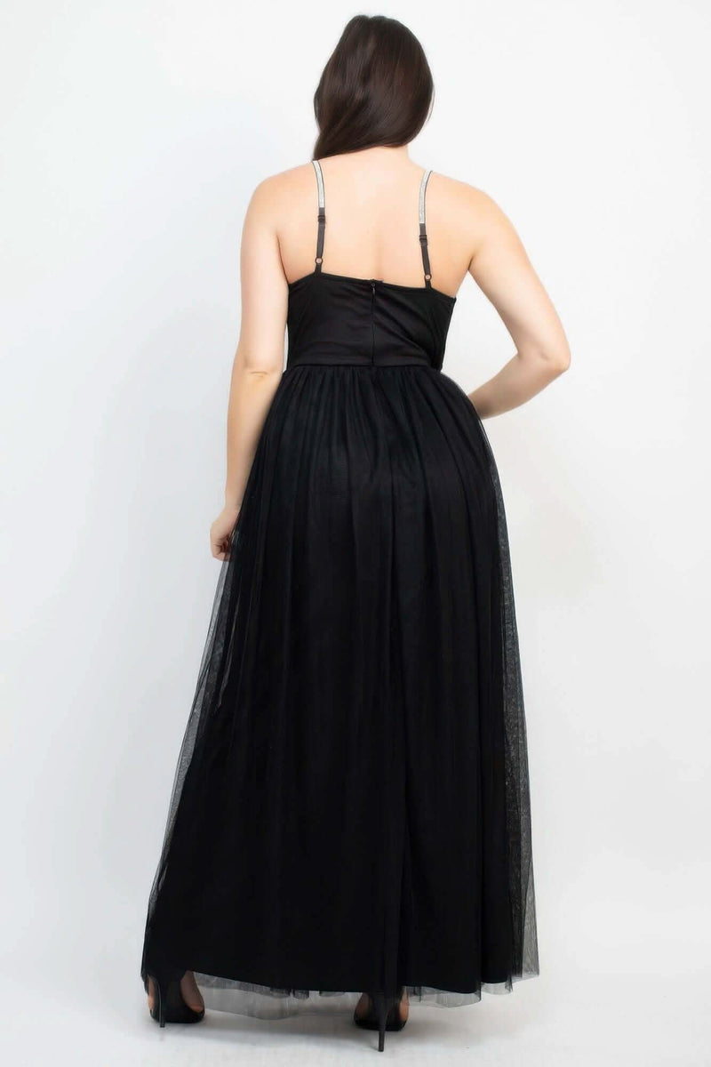 Glittered Straps Mesh Tulle Maxi Dress - Fit Me For 20