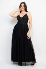 Glittered Straps Mesh Tulle Maxi Dress - Fit Me For 20