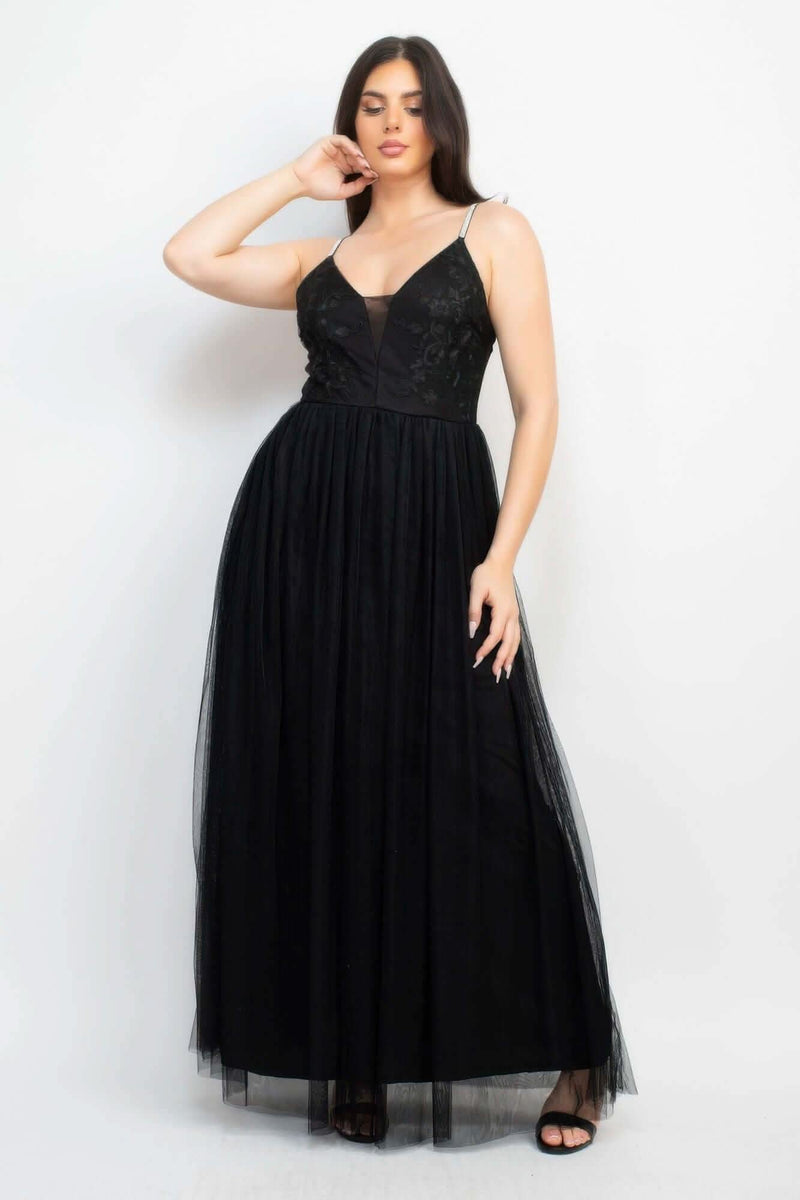 Glittered Straps Mesh Tulle Maxi Dress - Fit Me For 20