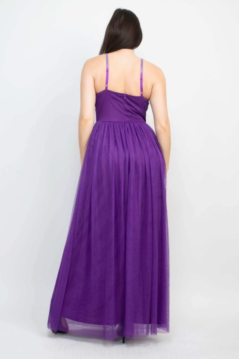Glittered Straps Mesh Tulle Maxi Dress - Fit Me For 20