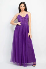 Glittered Straps Mesh Tulle Maxi Dress - Fit Me For 20