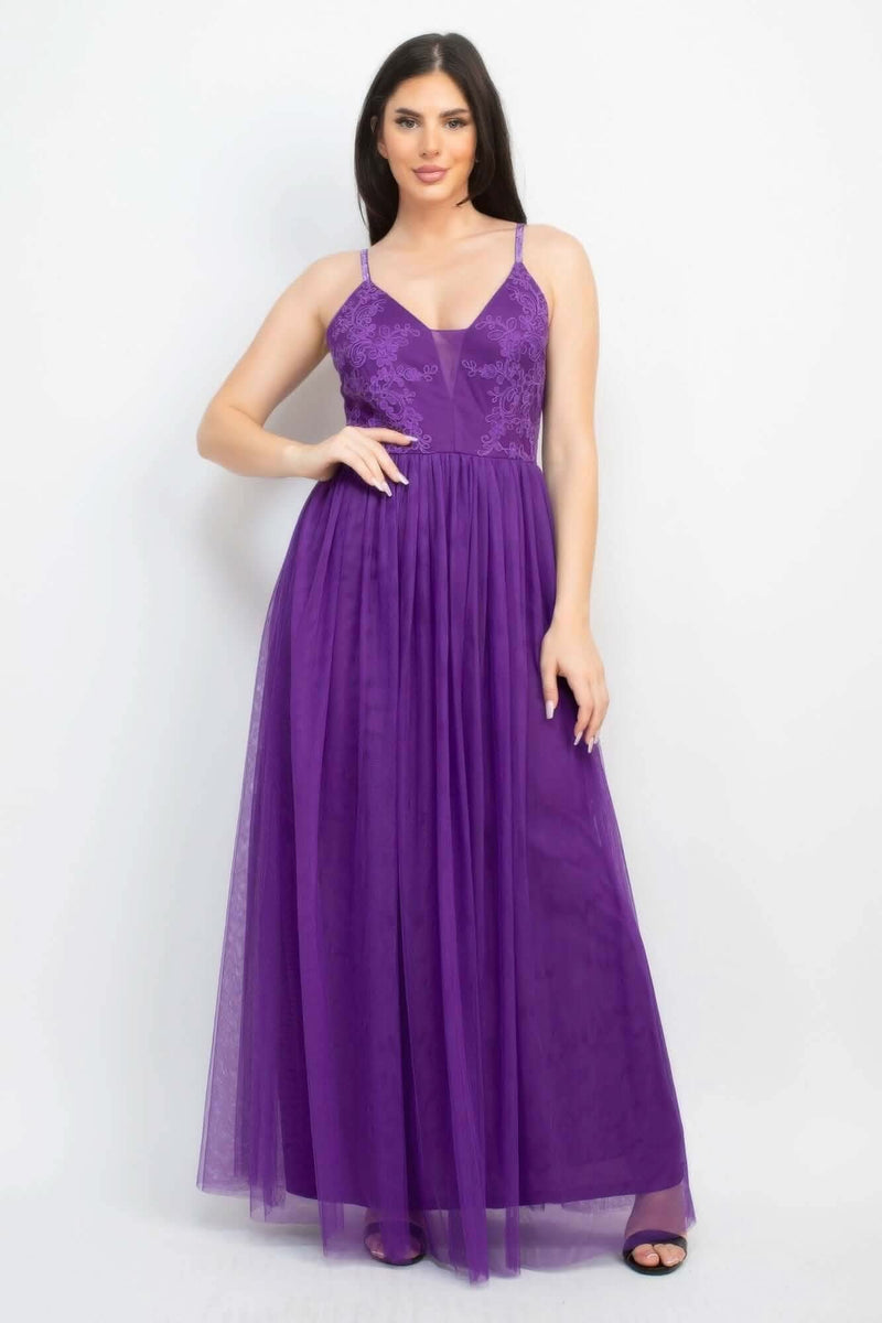 Glittered Straps Mesh Tulle Maxi Dress - Fit Me For 20