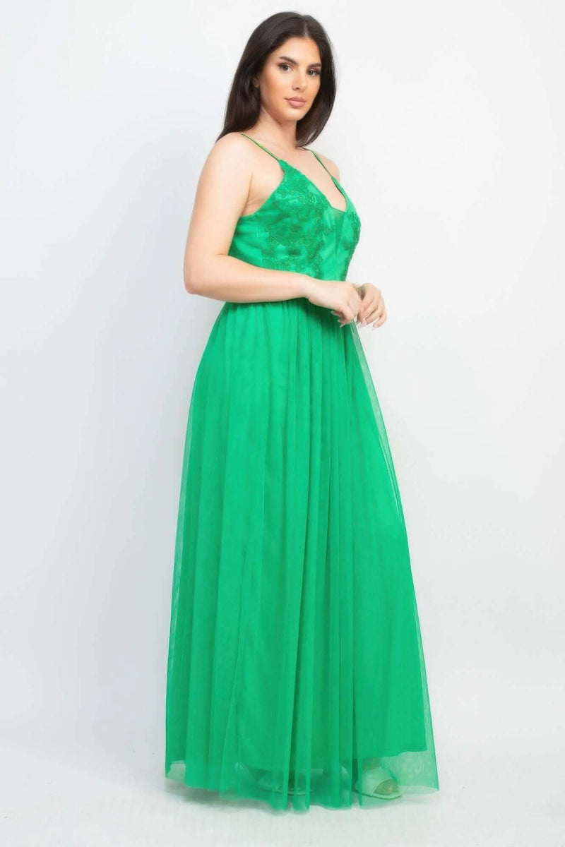 Glittered Straps Mesh Tulle Maxi Dress - Fit Me For 20