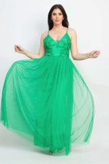 Glittered Straps Mesh Tulle Maxi Dress - Fit Me For 20
