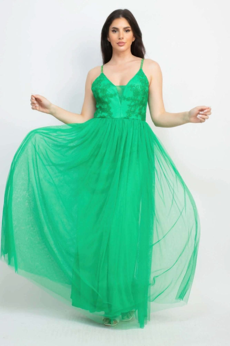 Glittered Straps Mesh Tulle Maxi Dress - Fit Me For 20