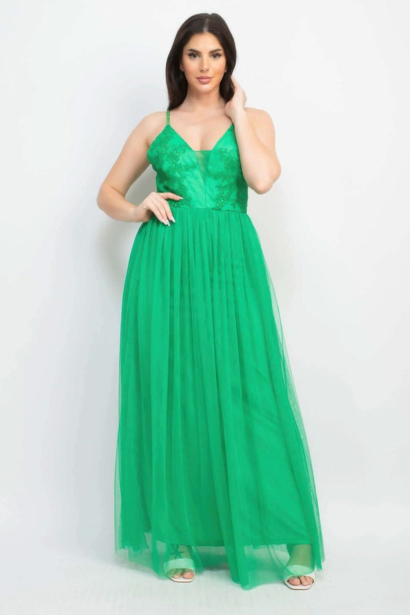 Glittered Straps Mesh Tulle Maxi Dress - Fit Me For 20