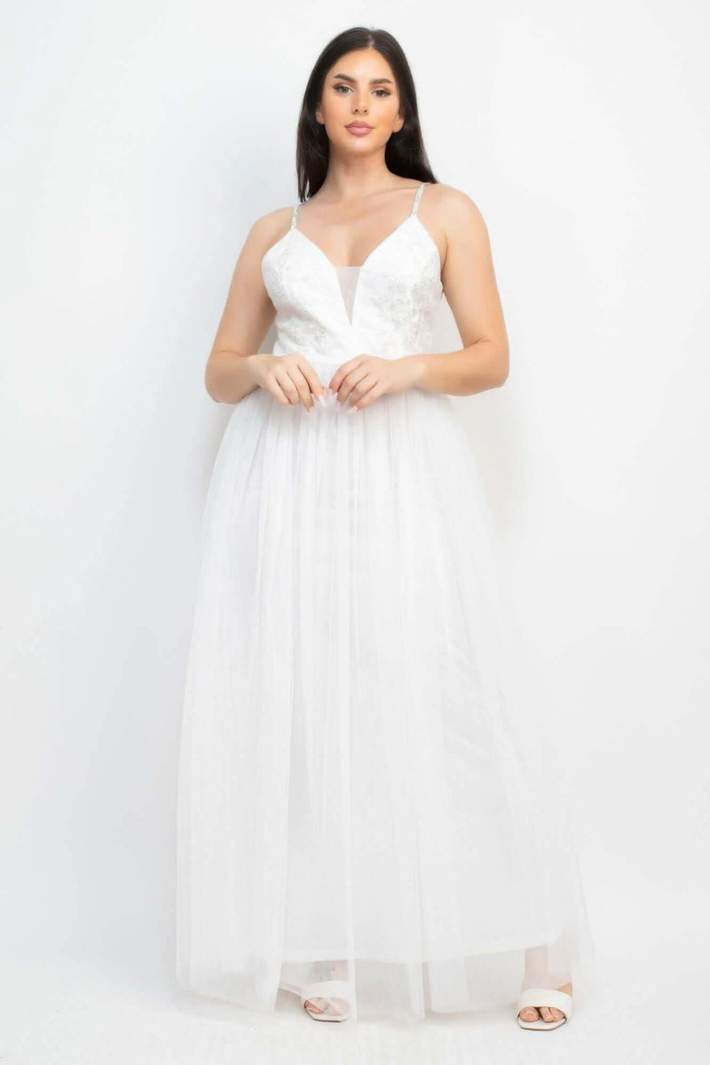Glittered Straps Mesh Tulle Maxi Dress - Fit Me For 20