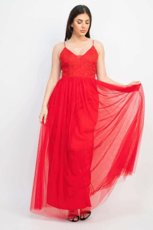 Glittered Straps Mesh Tulle Maxi Dress - Fit Me For 20