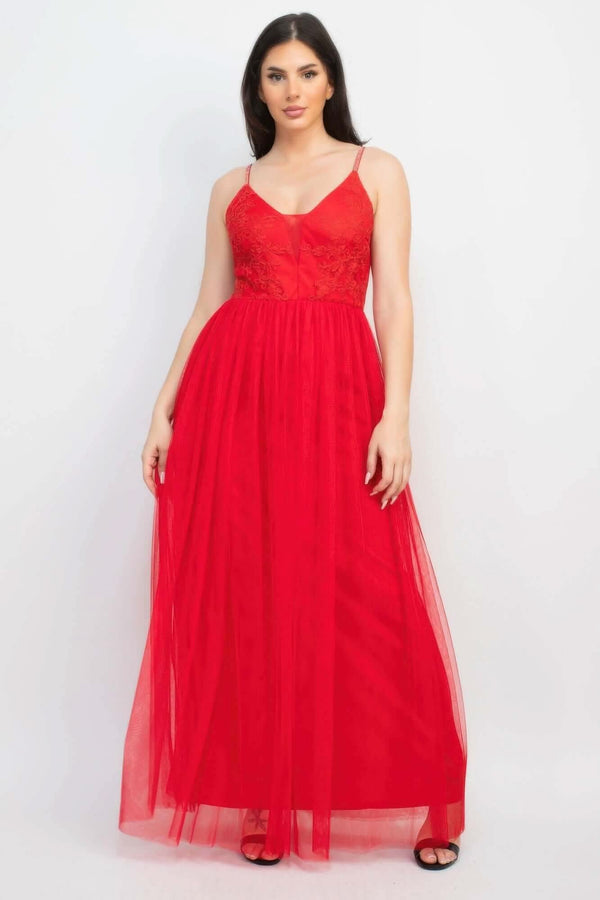 Glittered Straps Mesh Tulle Maxi Dress - Fit Me For 20
