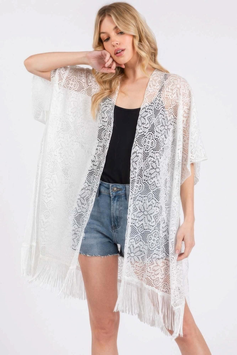 Flower Pattern Crochet Lace Tassel Cover Up - Fit Me For 20