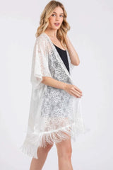 Flower Pattern Crochet Lace Tassel Cover Up - Fit Me For 20