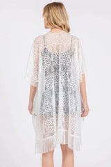 Flower Pattern Crochet Lace Tassel Cover Up - Fit Me For 20