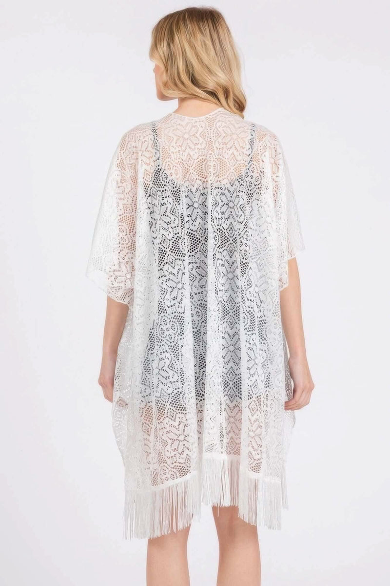 Flower Pattern Crochet Lace Tassel Cover Up - Fit Me For 20