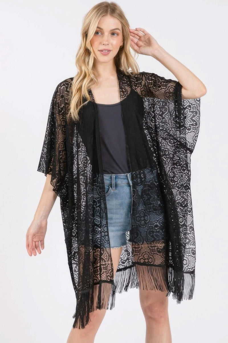 Flower Pattern Crochet Lace Tassel Cover Up - Fit Me For 20