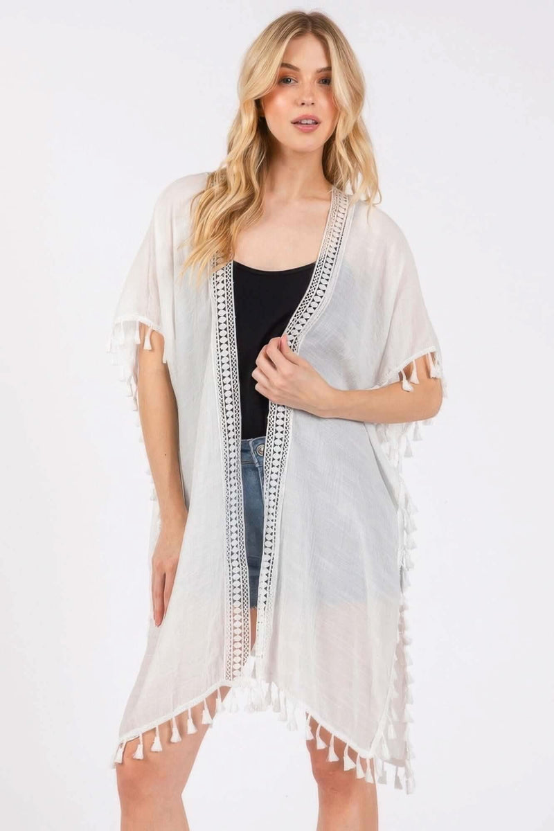 Crochet And Tassel Trim Cover Up - Fit Me For 20