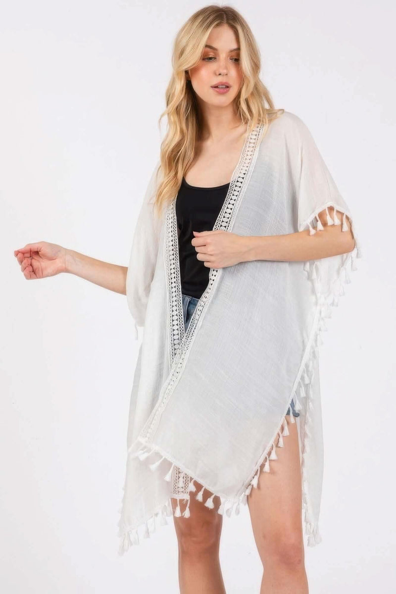 Crochet And Tassel Trim Cover Up - Fit Me For 20