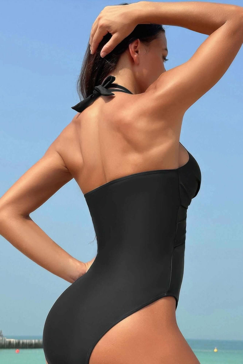 Color Block Halter Cross Lace One Piece Swimsuit - Fit Me For 20