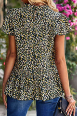 Ruffle Frill Trim Mock Neck Short Sleeve Shirt - Fit Me For 20