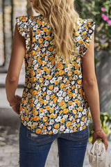 Boho Floral Sleeveless Loose Fit Collar Top - Fit Me For 20